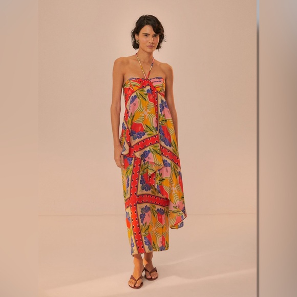 Farm Rio Sand Surreal Scarf Sleeveless Maxi Dress - Picture 4 of 8